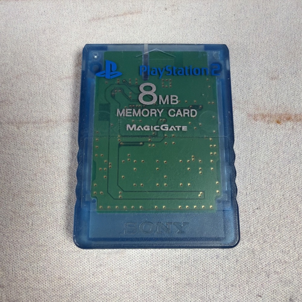 OEM Sony PS2 8MB MagicGate Memory Card Clear Ocean Blue SCPH-10020 Tested